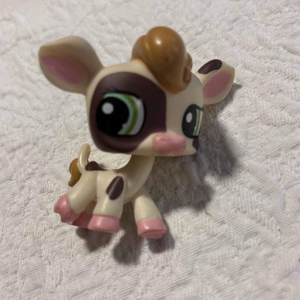 LPS #1457 Cream Pink Brown Spot Cow Green Eyes Littlest Pet Shop Sideways Eyes